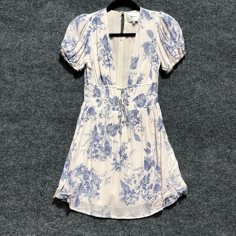Reformation Dress Womens 0 Pink Blue Floral V Neck Puff Sleeve Mini Sundress